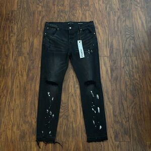 Black Distressed white paint splatter PURPLE brand jeans style P001